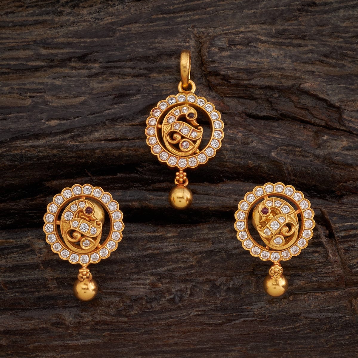 Buy Antique Gold Plated Jivika CZ Pendant Earrings Set | Tarinika -  Tarinika India
