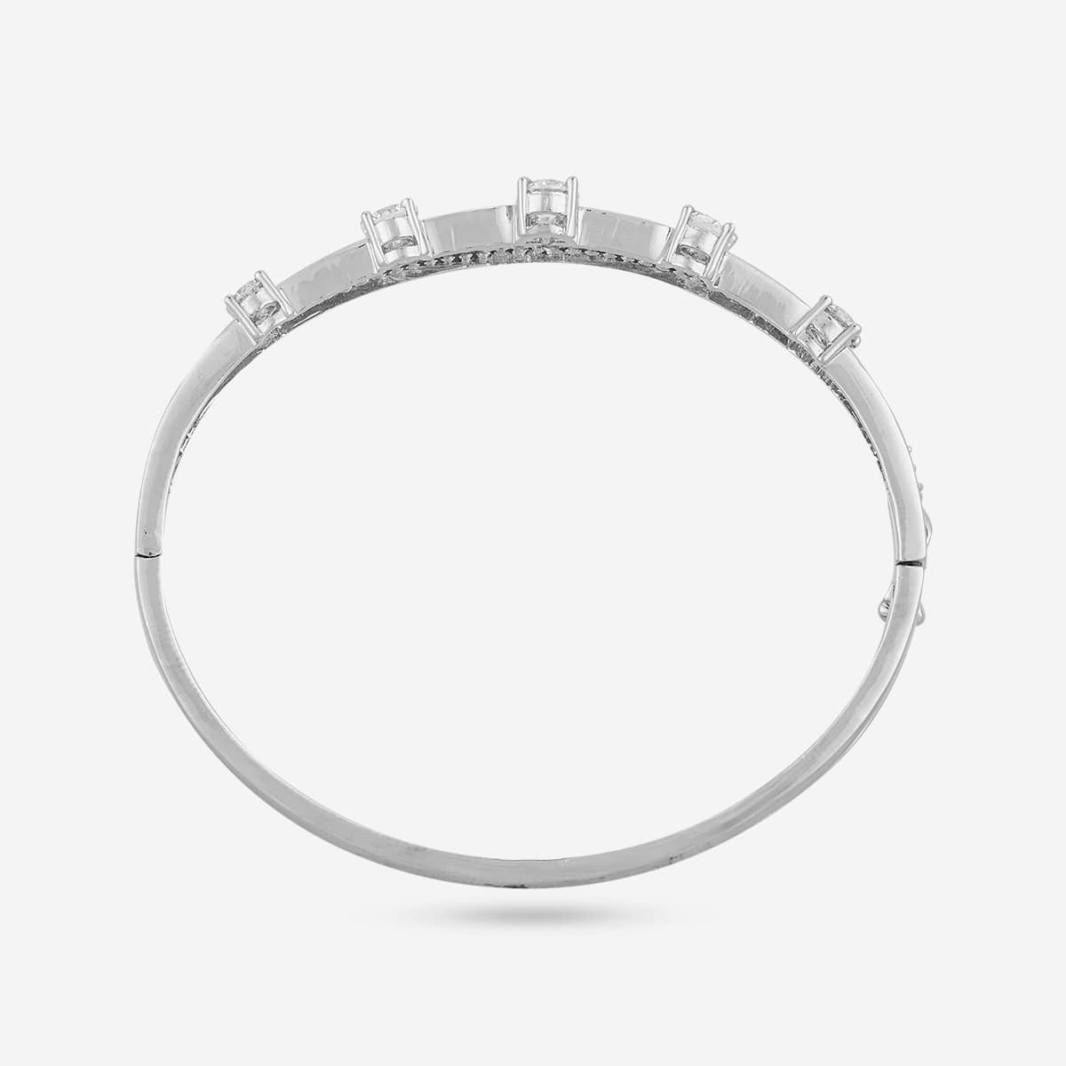 Silver-tone zircon kada with white stones, top view showing stone arrangement.