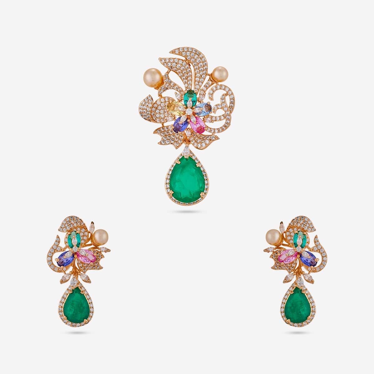 Zircon Pendant Set Zircon Pendant Earring 200313