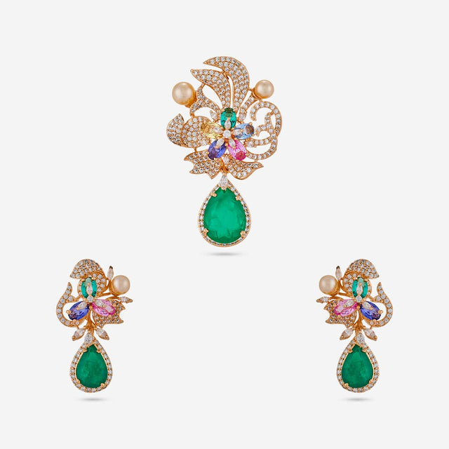 Zircon Pendant Set Zircon Pendant Earring 200313