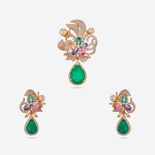 Zircon Pendant Set Zircon Pendant Earring 200313