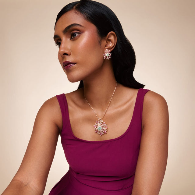 Zircon Pendant Set Zircon Pendant Earring 200256