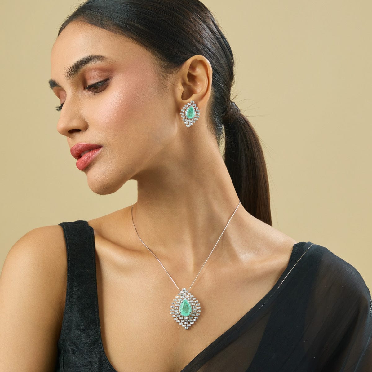 Zircon Pendant Set Zircon Pendant Earring 180325