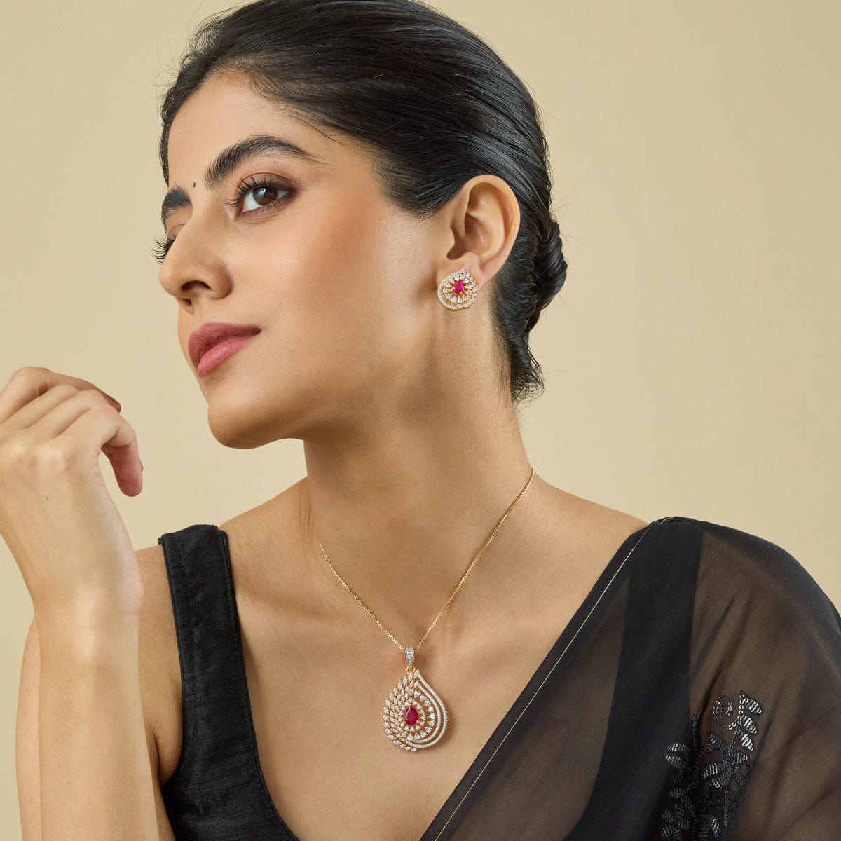 Zircon Pendant Set Zircon Pendant Earring 182053