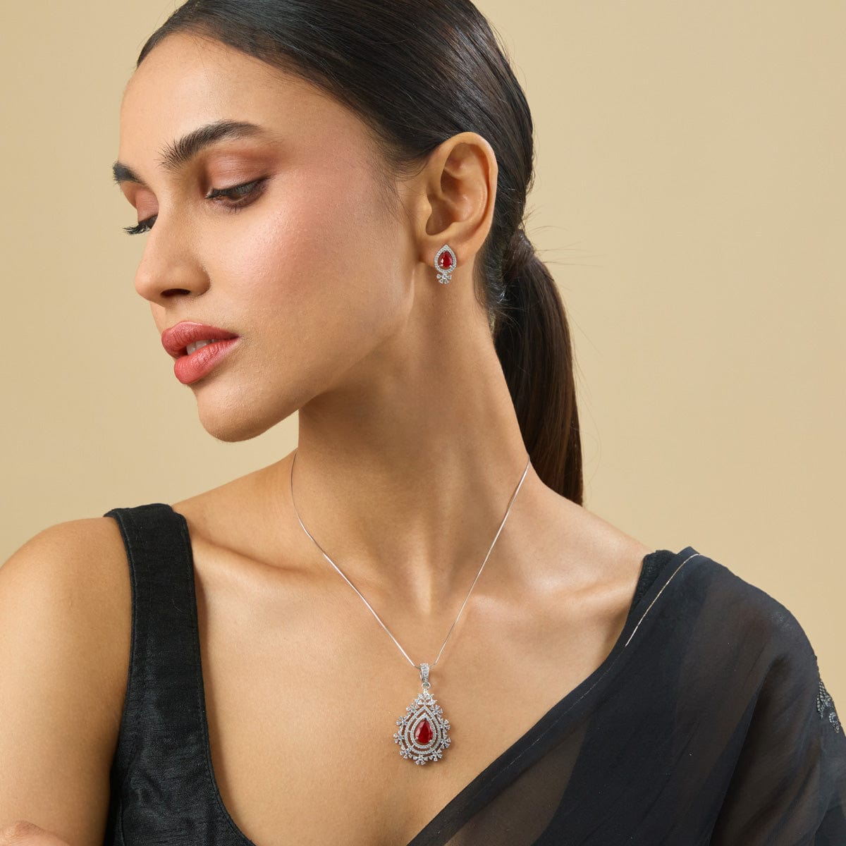 Zircon Pendant Set Zircon Pendant Earring 182054