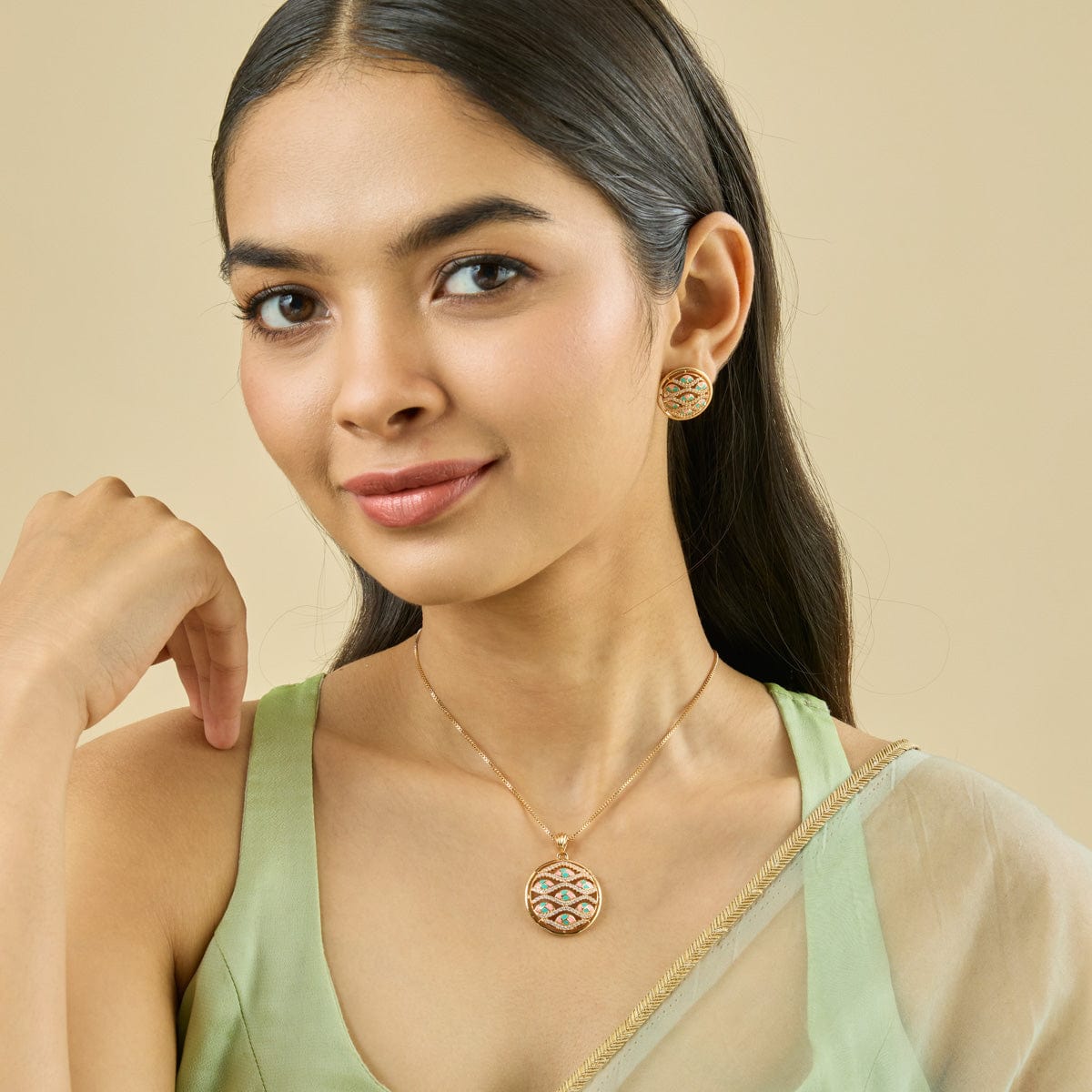 Zircon Pendant Set Zircon Pendant Earring 182628