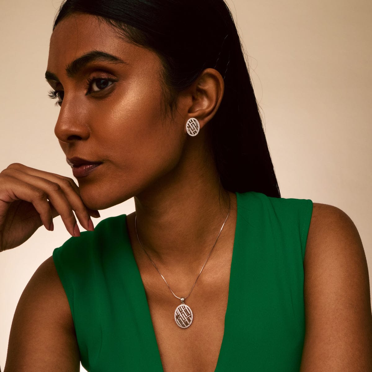 Zircon Pendant Set Zircon Pendant Earring 191784