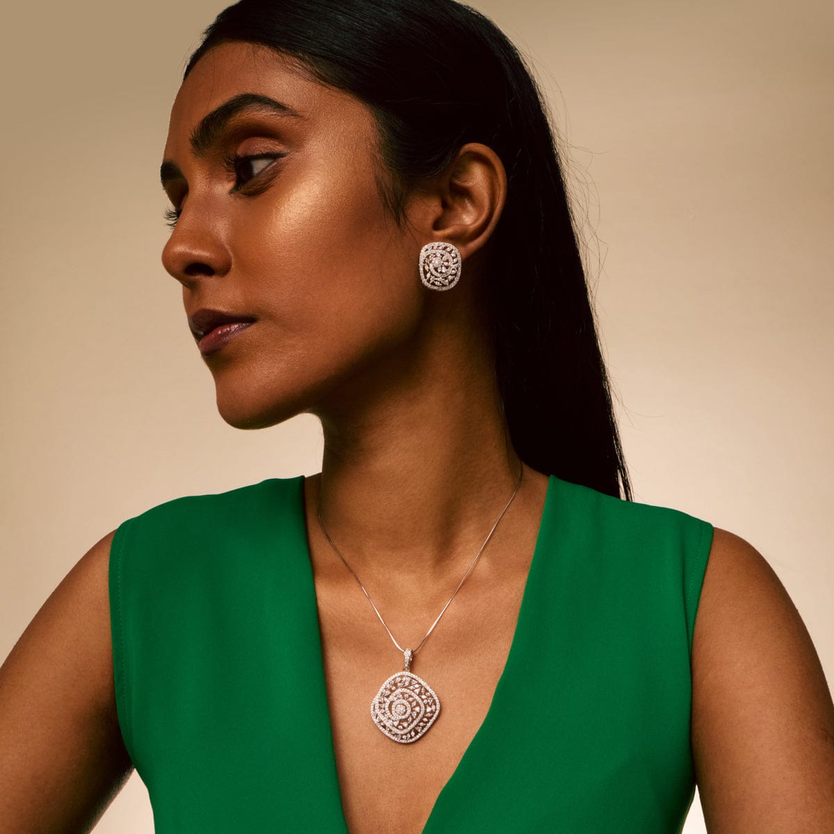 Zircon Pendant Set Zircon Pendant Earring 195230