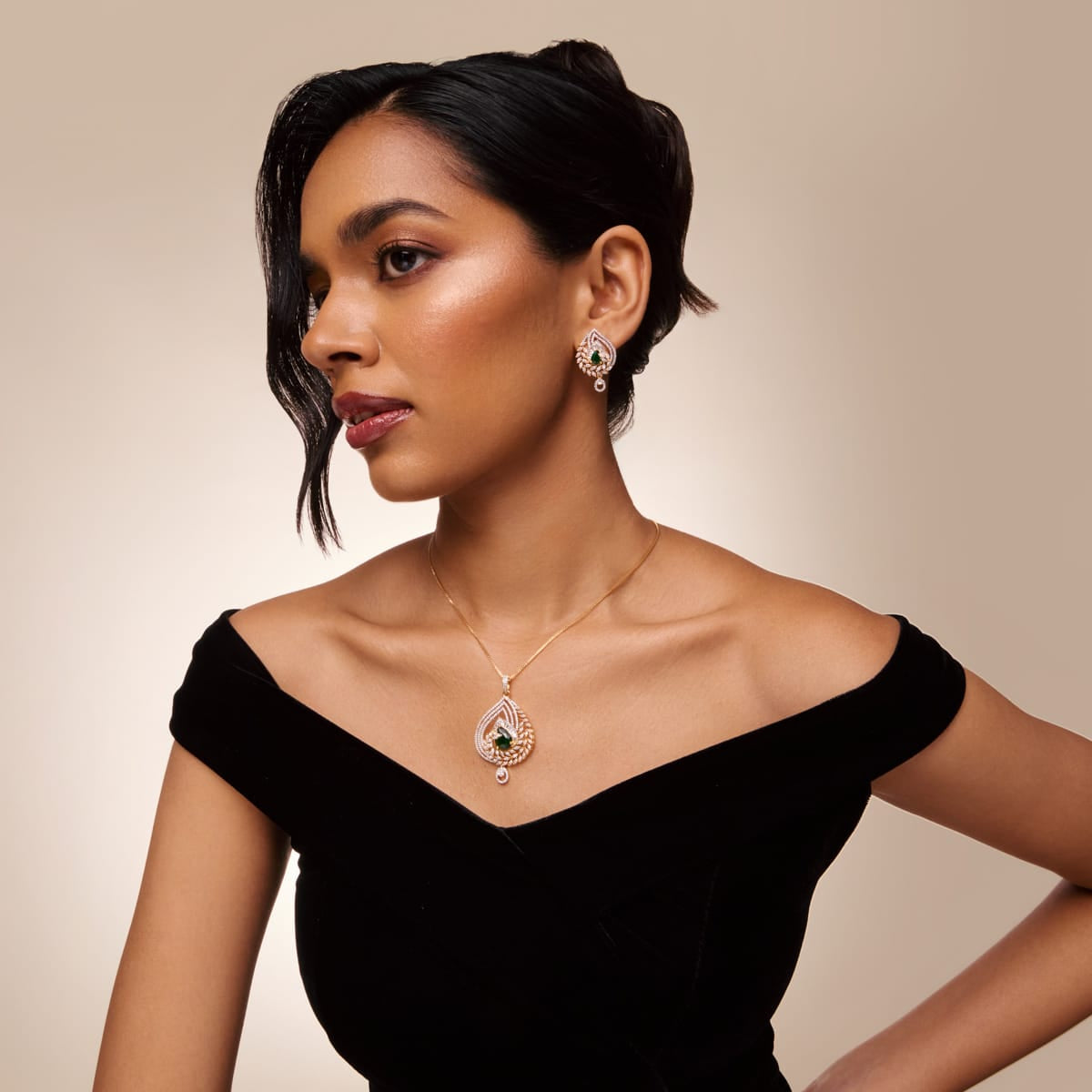 Zircon Pendant Set Zircon Pendant Earring 197806